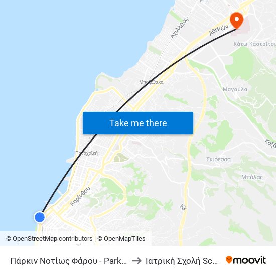 Πάρκιν Νοτίως Φάρου - Parking South Of Lighthouse to Ιατρική Σχολή School Of Medicine map