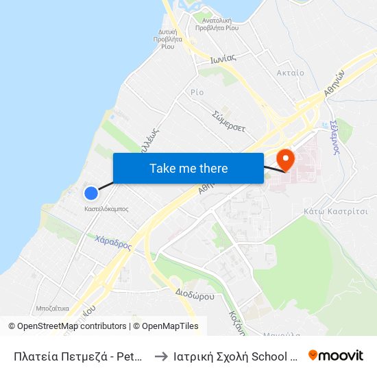 Πλατεία Πετμεζά - Petmeza Square to Ιατρική Σχολή School Of Medicine map