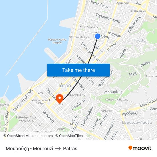 Μουρούζη - Mourouzi to Patras map