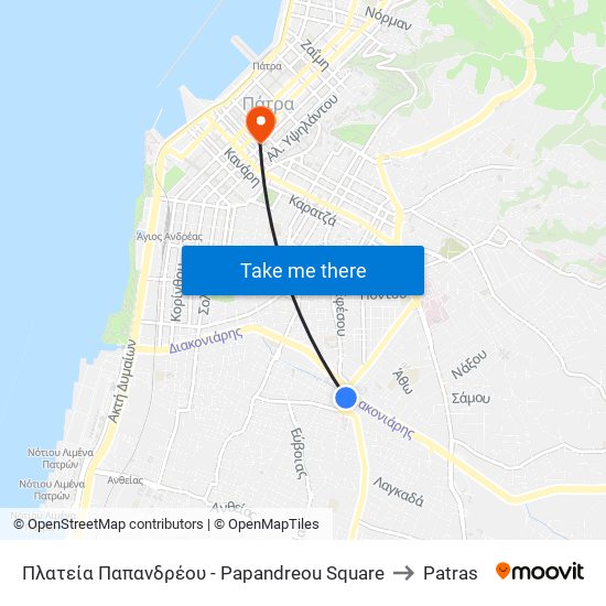 Πλατεία Παπανδρέου - Papandreou Square to Patras map