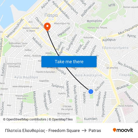 Πλατεία Ελευθερίας - Freedom Square to Patras map