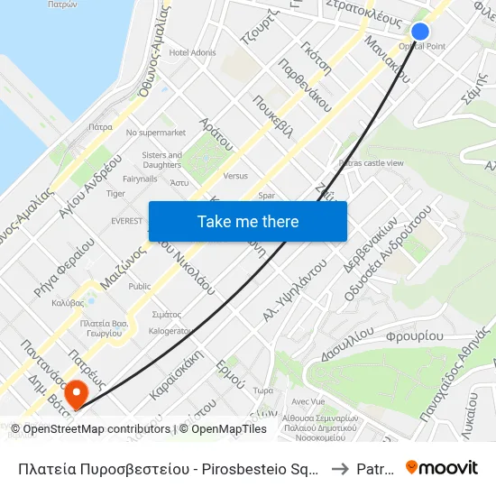Fire Station Square to Patras map