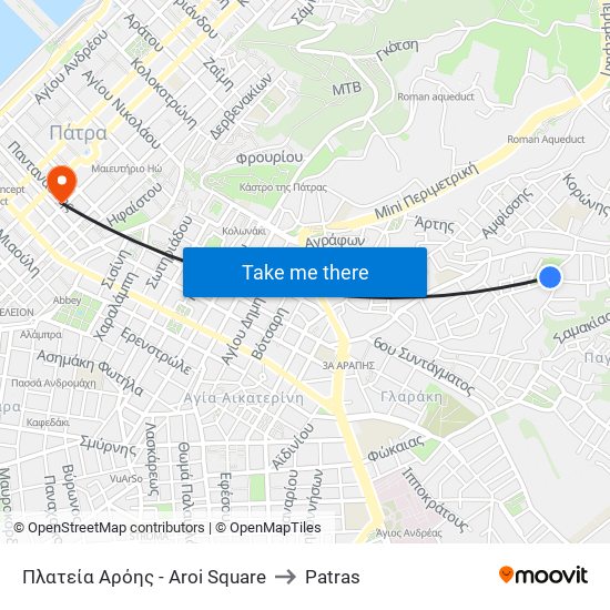 Πλατεία Αρόης - Aroi Square to Patras map