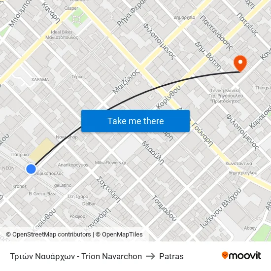 Trion Navarchon to Patras map