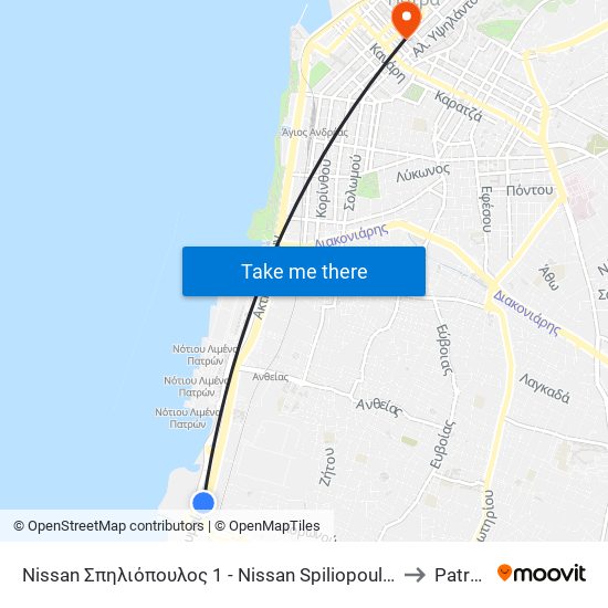 Nissan Σπηλιόπουλος 1 - Nissan Spiliopoulos to Patras map