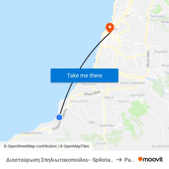 Διασταύρωση Σπηλιωτακοπούλου - Spiliotakopoulou Junction to Patras map