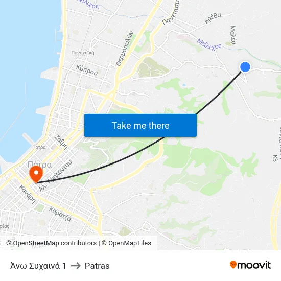 Ano Sychaina 1 to Patras map