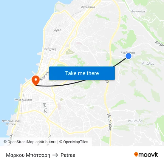 Markou Botsari to Patras map