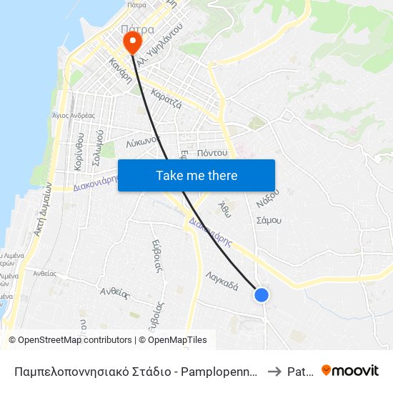 Παμπελοποννησιακό Στάδιο - Pamplopennesian Stadium to Patras map