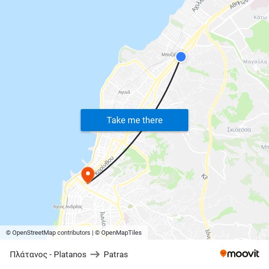 Πλάτανος - Platanos to Patras map