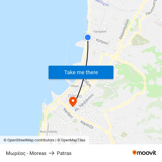 Μωρέας - Moreas to Patras map