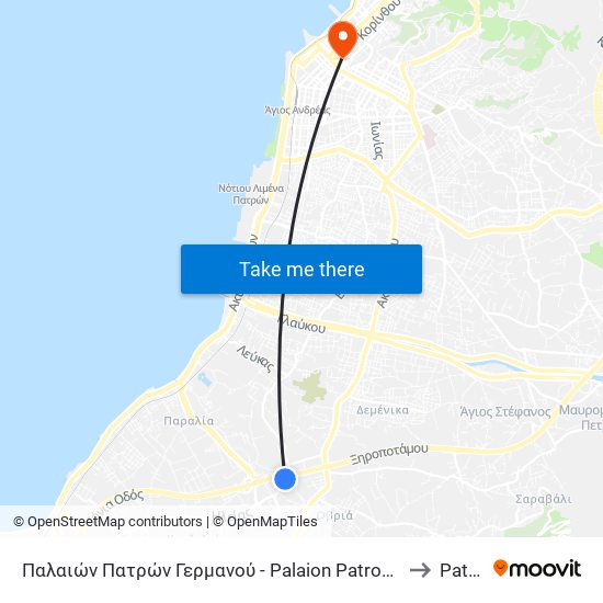 Παλαιών Πατρών Γερμανού - Palaion Patron Germanou to Patras map