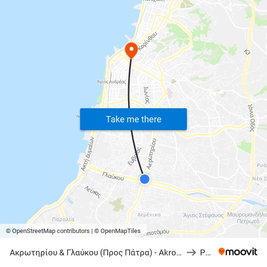 Ακρωτηρίου & Γλαύκου (Προς Πάτρα) - Akrotiriou & Glafkou (Towards Centre) to Patras map