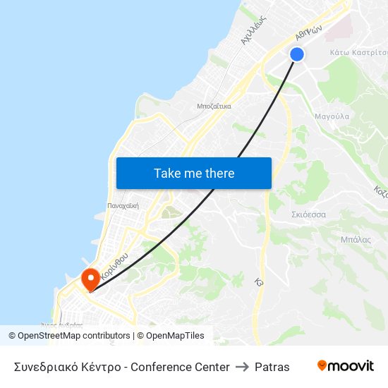 Συνεδριακό Κέντρο - Conference Center to Patras map