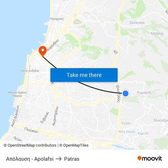 Απόλαυση - Apolafsi to Patras map