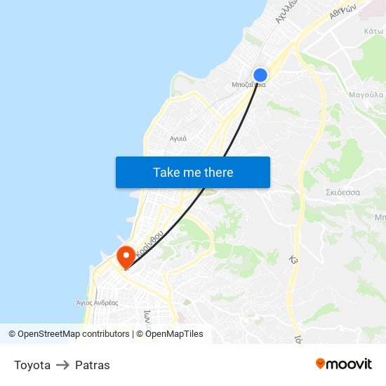 Toyota to Patras map