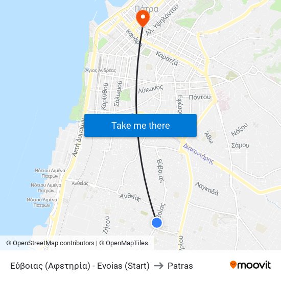 Εύβοιας (Αφετηρία) -  Evoias (Start) to Patras map