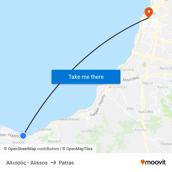 Alissos to Patras map