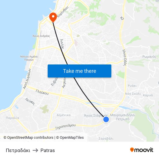 Πετραδάκι to Patras map