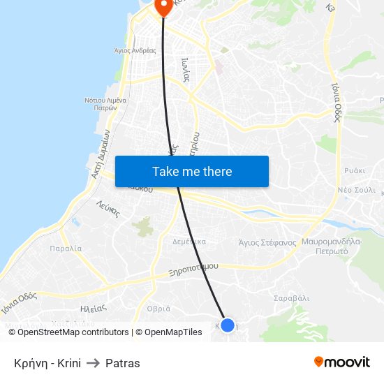 Κρήνη - Krini to Patras map