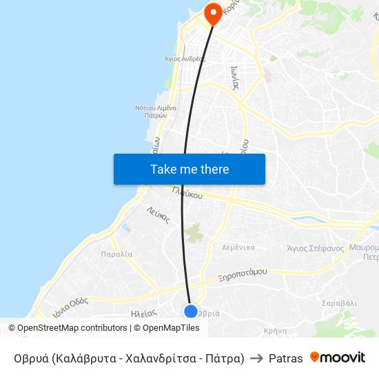 Οβρυά  (Καλάβρυτα - Χαλανδρίτσα - Πάτρα) to Patras map