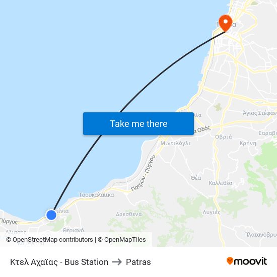 Κτελ Αχαϊας - Bus Station to Patras map