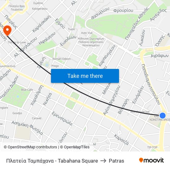 Πλατεία Ταμπάχανα - Tabahana Square to Patras map