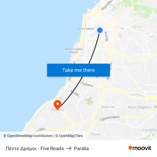 Πέντε Δρόμοι - Five Roads to Paralía map