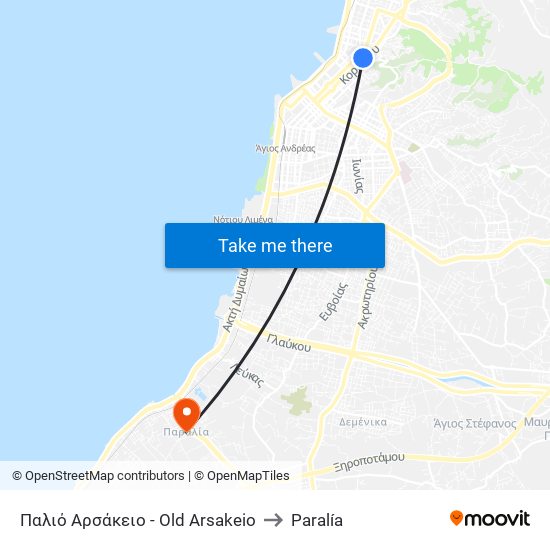 Παλιό Αρσάκειο - Old Arsakeio to Paralía map