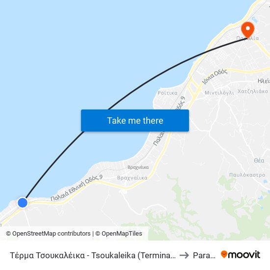 Τέρμα Τσουκαλέικα - Tsoukaleika (Termination) to Paralía map
