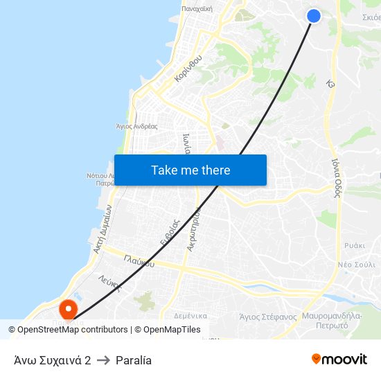Άνω Συχαινά 2 to Paralía map