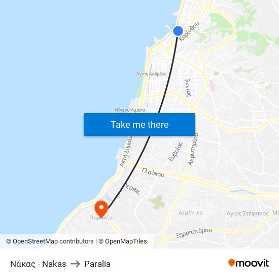 Νάκας - Nakas to Paralía map