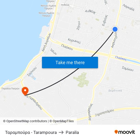 Ταραμπούρα - Tarampoura to Paralía map