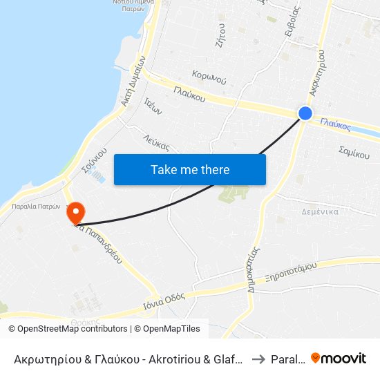 Ακρωτηρίου & Γλαύκου - Akrotiriou & Glafkou to Paralía map