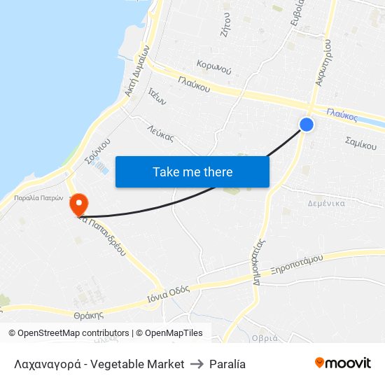 Λαχαναγορά - Vegetable Market to Paralía map