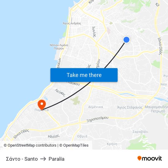 Σάντο - Santo to Paralía map