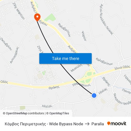 Κόμβος Περιμετρικής - Wide Bypass Node to Paralía map