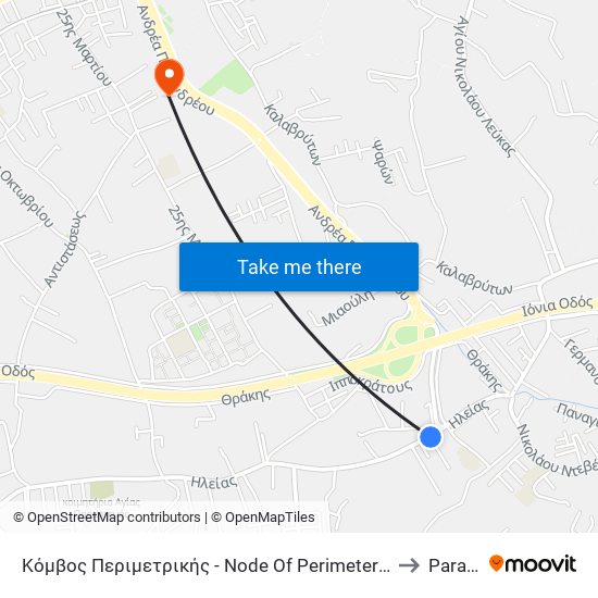 Κόμβος Περιμετρικής - Node Of Perimeter Road to Paralía map