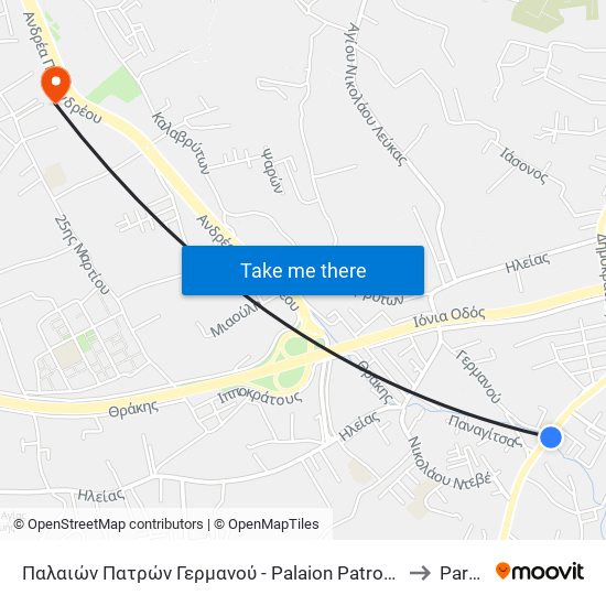 Παλαιών Πατρών Γερμανού - Palaion Patron Germanou to Paralía map
