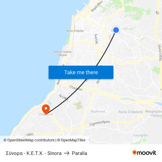 Σύνορα - Κ.Ε.Τ.Χ. - Sinora to Paralía map