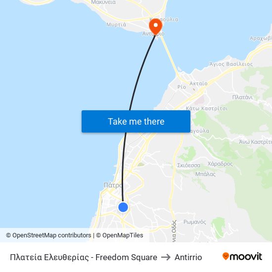 Πλατεία Ελευθερίας - Freedom Square to Antirrio map