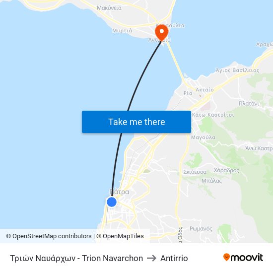 Τριών Ναυάρχων - Trion Navarchon to Antirrio map