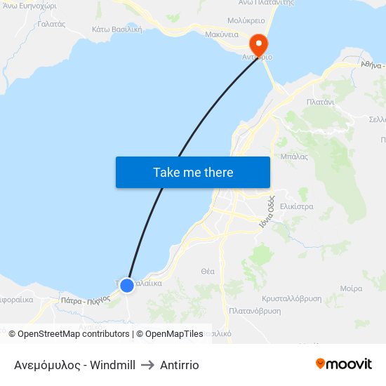 Ανεμόμυλος - Windmill to Antirrio map
