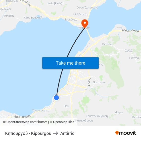 Κηπουργού - Kipourgou to Antirrio map
