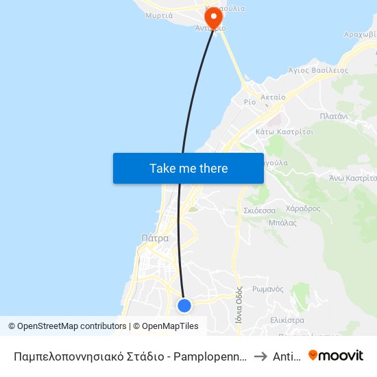 Παμπελοποννησιακό Στάδιο - Pamplopennesian Stadium to Antirrio map