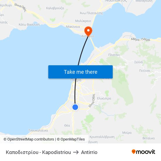 Καποδιστρίου - Kapodistriou to Antirrio map