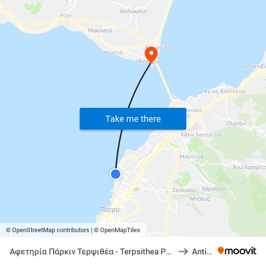 Αφετηρία Πάρκιν Τερψιθέα - Terpsithea Parking (Start) to Antirrio map