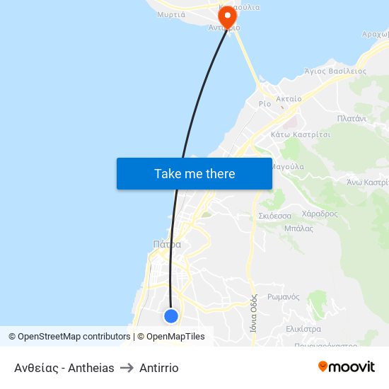 Ανθείας - Antheias to Antirrio map