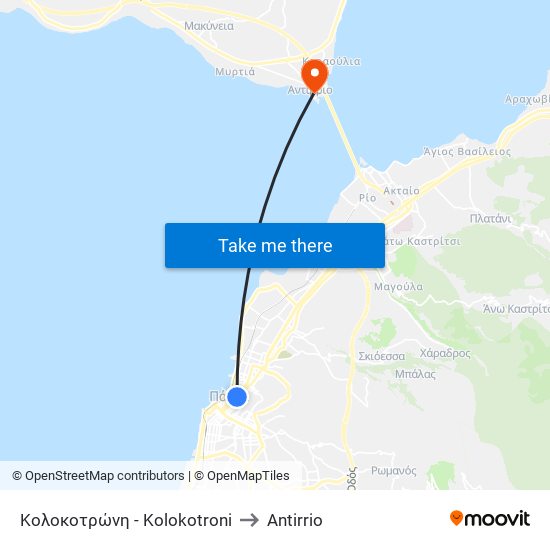 Κολοκοτρώνη - Kolokotroni to Antirrio map