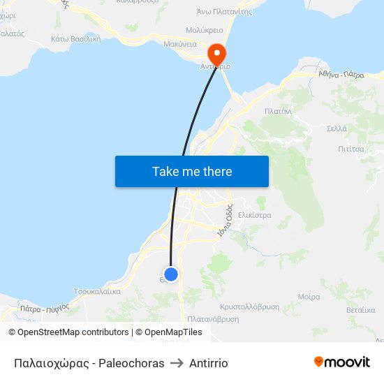 Παλαιοχώρας - Paleochoras to Antirrio map